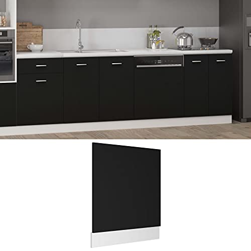 vidaXL Panel Delantero Lavavajillas Cocina Proteger Electrodoméstico Duradero Diseño Sencillo Fácil de Limpiar de Contrachapada Negro 59,5x3x67 cm