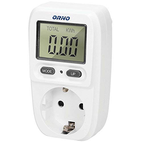 Orno WAT-419(GS) Medidor De Consumo Electrico para enchufe Contador de costes energéticos con pantalla LCD,| Potencia máxima 3680W, Contador de energía