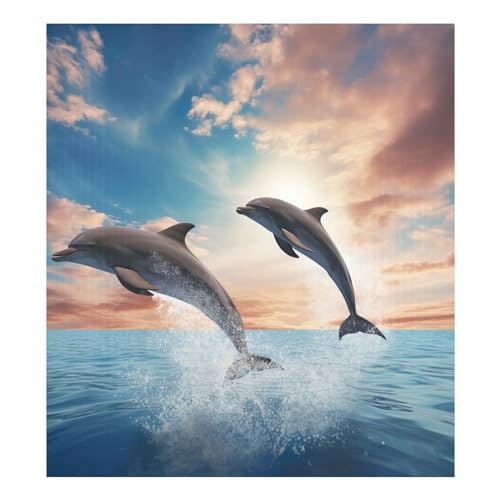 Cubierta magnética para lavavajillas, diseño de dos delfines saltando bajo el cielo nublado, cubierta frontal magnética para lavavajillas, calcomanía de acero inoxidable para lavavajillas