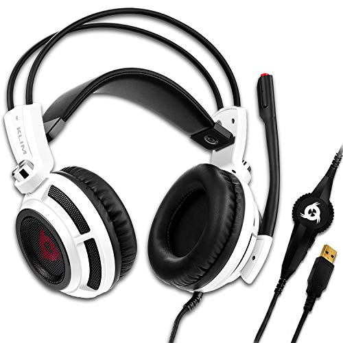 KLIM Puma – Cascos Auriculares Gaming con micrófono – Sonido Envolvente 7.1 – Cascos PS5 Audio – Vibración integrada – Blancos – Ideales para Jugar en PC, PS4, PS5 - Nueva Versión