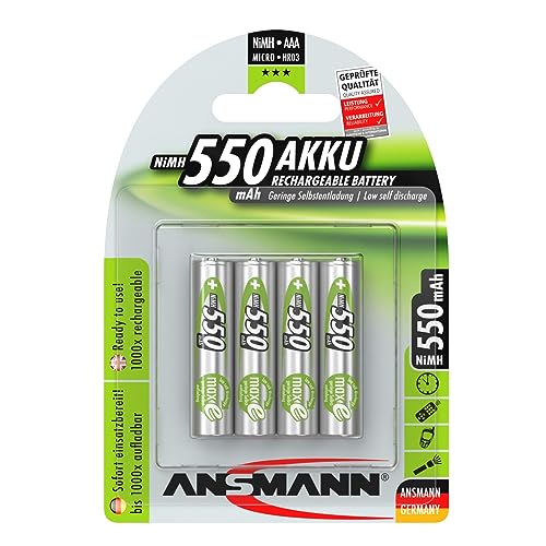Ansmann 5030772 - Pack de 4 Pilas Recargables (AAA, 550 mAh, NiMH)